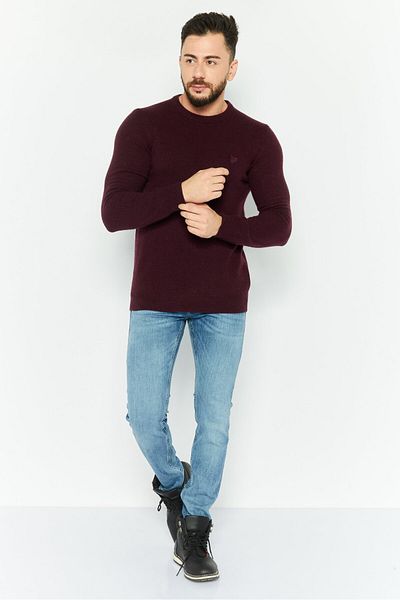 Lyle & Scott Men Crew Neck Long Sleeve Brand Logo Sweater, Maroon