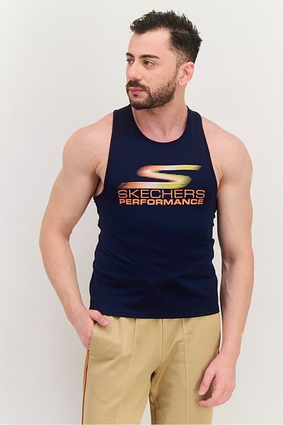 SKECHERS Men Sportswear Fit Sleeveless Training Tank Top, Navy Blue