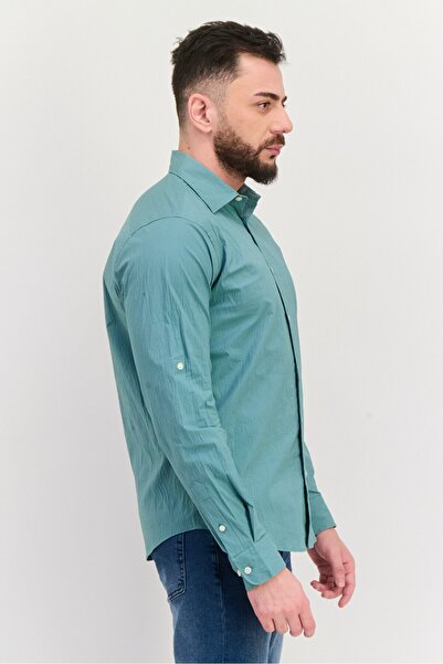 Perry Ellis Men Stretch Fit Long Sleeve Plain Casual Shirt, Slate Green