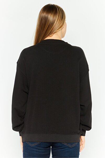 WRANGLER Women Crew Neck Brand Logo Long Sleeves Sweatshirt, Black