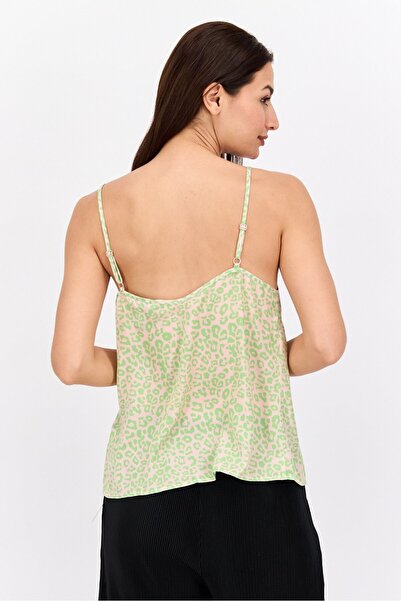 Style Cheat Women V Neck Sleeveless Allover Printed Tank Top, Green