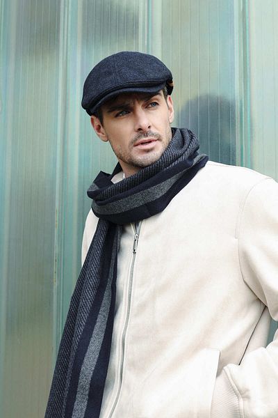 Nordbron Men's Navy Blue Knitwear Winter Loes - Thick Scarf with Soft Color Block, Stripe Scarf Detail