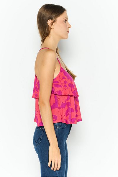 Hurley Women V-neck Sleeveless Floral Print Top, Red