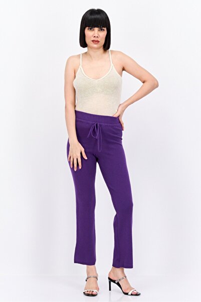 Undiz Women Ribbed Drawstring Straight Leg Pants, Purple