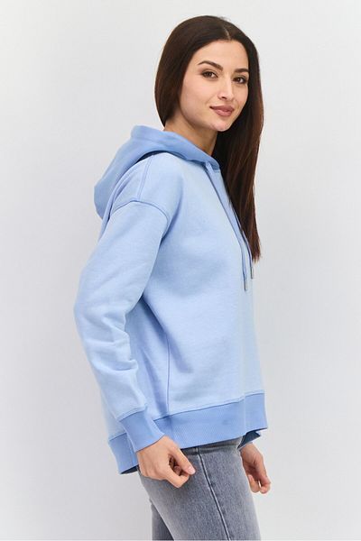 Esprit Women Solid Long Sleeve Fleece Hoodie, Light Blue