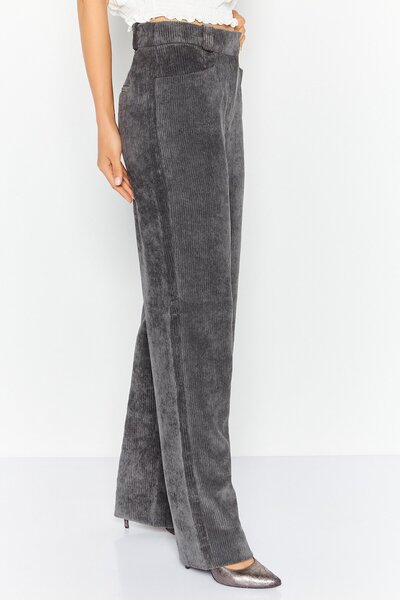 Esprit Women Regular Fit Textured Wide Leg Pant, Dark Grey