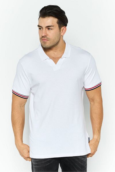 Threadbare Men Regular Fit Stripe Short Sleeves Polo, White