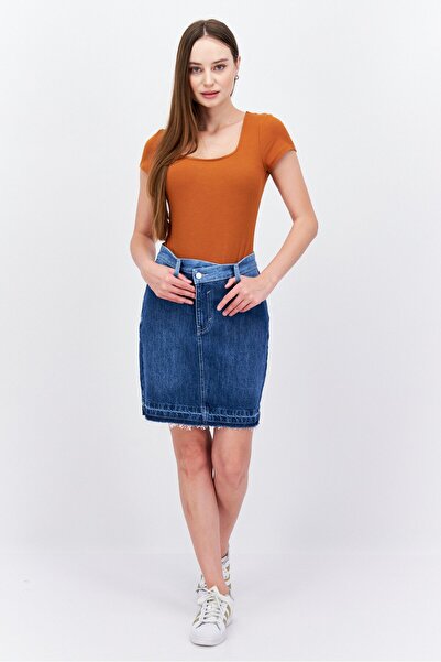 Esprit Women Solid Denim Mini Skirt, Wash Blue