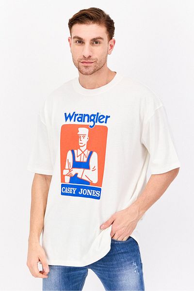 WRANGLER Men Crew Neck Short Sleeve Graphic T Shirt, White Combo