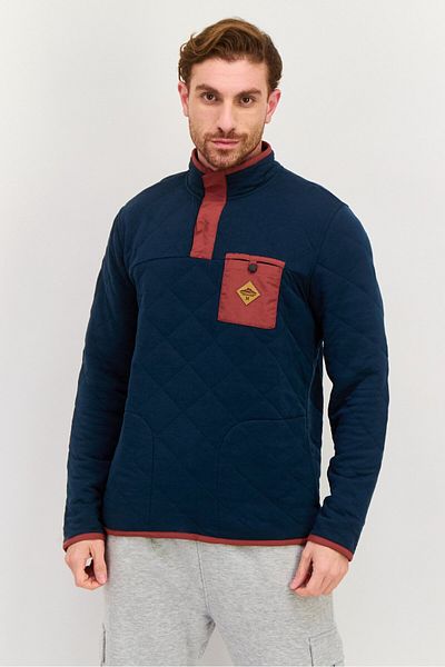 Hurley Men Mock Neck Quilted Long Sleeves Sweatshirt, Navy