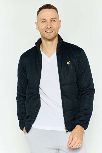 Lyle & Scott جاكيت سوفتشيل رجالي مطرز بشعار، أزرق داكن