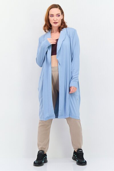 Jones of New York Women Split Neck Long Sleeve Plain Open Front Cardigans, Slate Blue