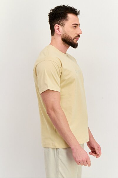 Esprit Men Crew Neck Short Sleeve Brand Logo T-Shirt, Light Beige