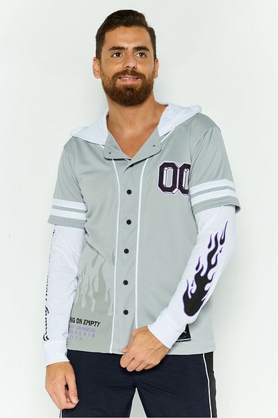 Rue 21 Men Button Down Layered Hoodies, Grey