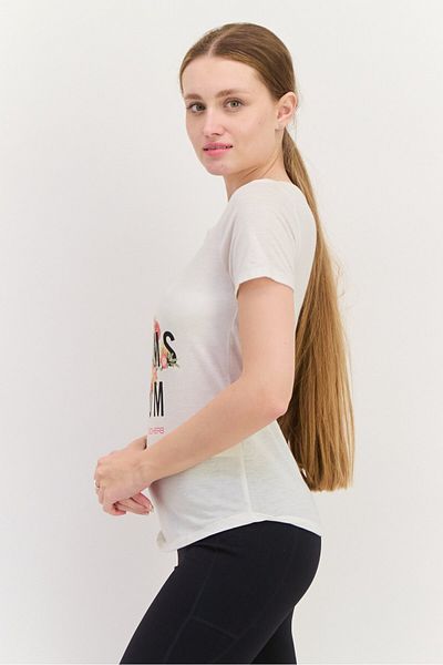 SKECHERS Women Sportswear Fit Short Sleeve Outdoor Top, White Combo