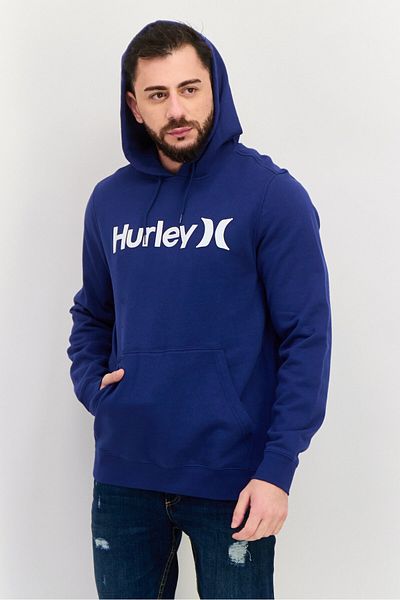 Hurley Men Hooded Brand Logo Fleece Sweatshirt, Navy Blue