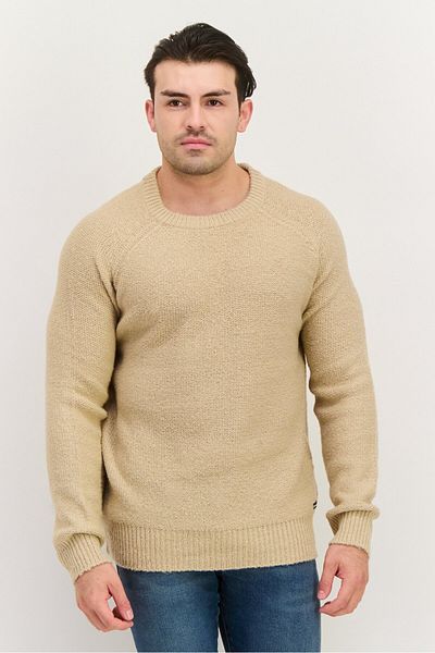 Threadbare Men Crew Neck Long Sleeve Knitted Sweater, Beige