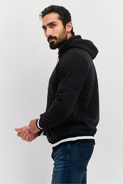 Company Eighty One Men Hooded Heather Long Sleeves Sweatshirt, Black