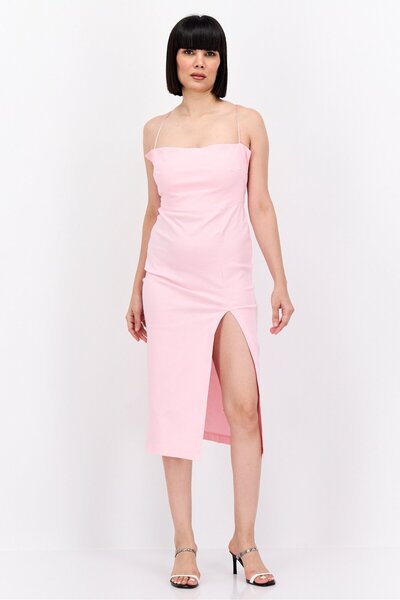 Vesper Women Plain Midi Dress, Pink