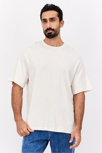 Cactus Man by Ricky Singh Men Crew Neck Short Sleeve Plain T-shirt, Off White
