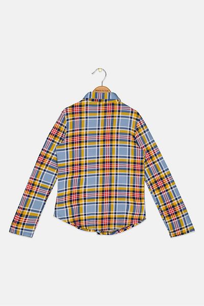 No Comment Kids Girl Long Sleeve Checkered Shirt, Yellow