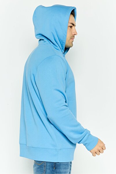 Esprit Men Brand Logo Long Sleeves Hooded Sweatshirt, Light Blue