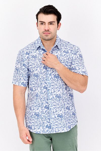 Vintage 1946 Men Regular Fit Printed Short Sleeves Casual Shirt, Blue