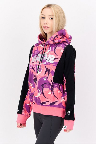 Aape By A Bathing Ape Women Hooded Brand Logo Sweatshirt, Pink Combo