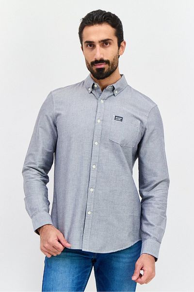 Perry Ellis Men Regular Fit Long Sleeve Plain Casual Shirt, Grey