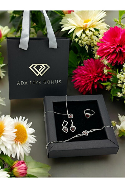 ADA LİFE GÜMÜŞ 925 Ayar Gümüş Pırlanta Kalp Model Kadın 4 lü Set Bileklik Kolye Küpe Yüzük (ÇANTALI KUTULU)