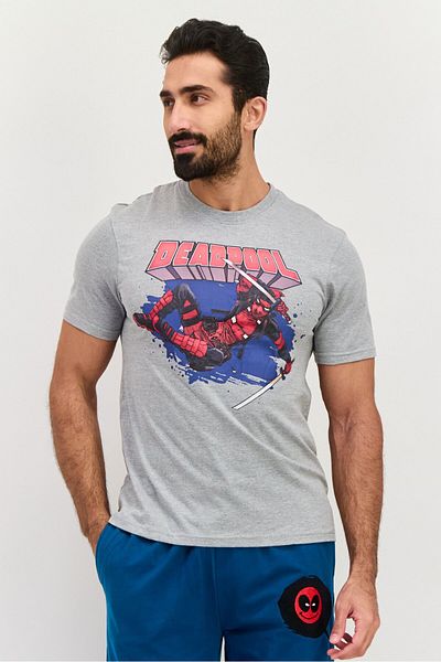 Marvel Men 2 Pcs Graphic Printed Pajama Set, Blue