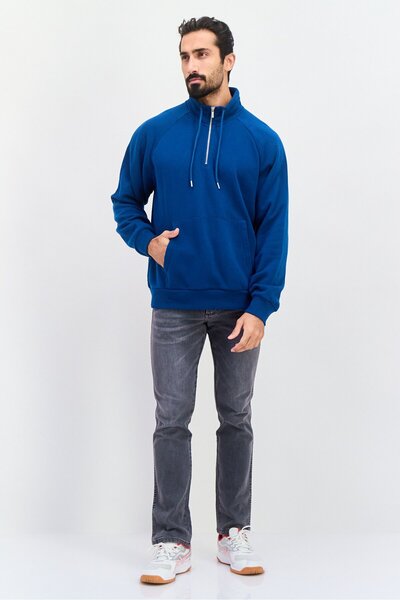 Esprit Men High Neck Long Sleeves Solid Sweatshirts, Blue