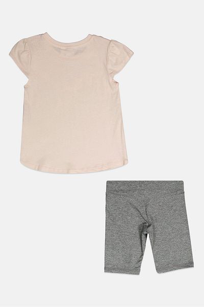 Puma Kids Girl 2pcs Brand Logo Tops And Shorts Set, Light Pink