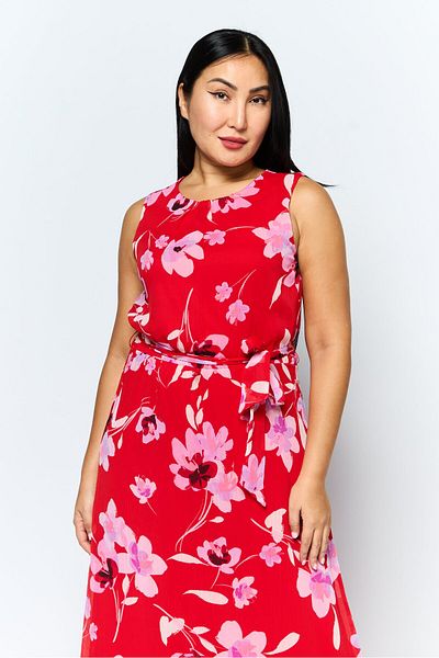 Calvin Klein Women Floral Print Maxi Dress, Red Combo
