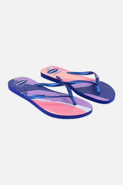 Havaianas Women Style 2 Palette Glittery Slip On Flip Flops, Blue