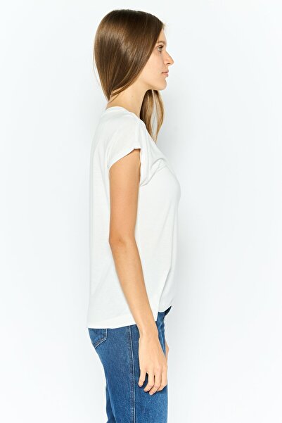 Esprit Women Round Neck Cap Sleeves Textured Top, White