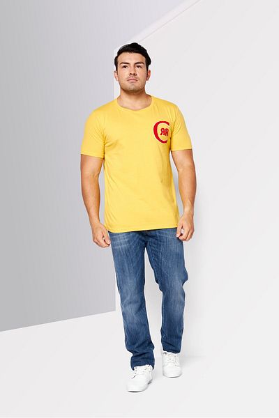 Cerruti 1881 Men Round Neck Short Sleeves Graphic Printed T-Shirt, Yellow