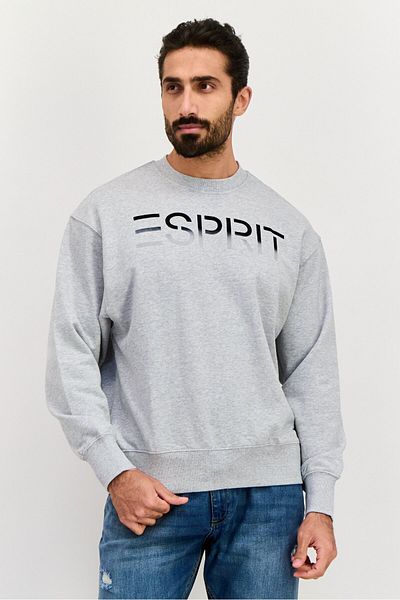 Esprit Men Crew Neck Brand Logo Long Sleeve Sweatshirt, Grey