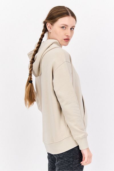 Esprit Women Hood Neck Brand Logo Hoodie, Beige Combo
