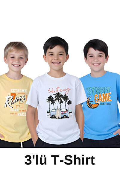 YA KO KİDS Set de 3 tricouri cu mânecă scurtă pentru băieți cu imprimeu Take-...