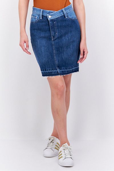Esprit Women Solid Denim Mini Skirt, Wash Blue