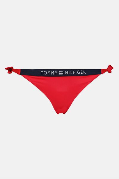 Tommy Hilfiger Women Brand Logo Side Tie Cheeky Bikini Bottom, Red