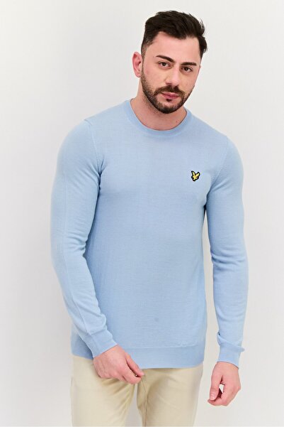 Lyle & Scott سترة رجالية بشعار مطرز برقبة دائرية، باللون الأزرق