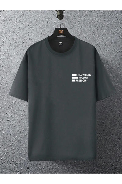 LİSY Still Willing Printed Oversize Anthracite Men's T-Shirt