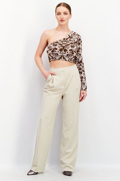collusion Women Asymmetrical Neck One Shoulder Crop Top, Brown