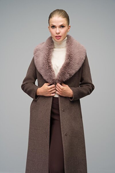 Olcay LATTE 3066 - Αποσπώμενος γιακάς Furry Interlay Coat