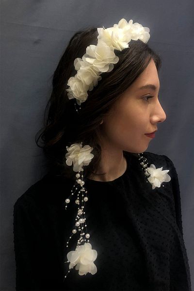 Hayalperest boncuk Cream Tulle Laser Floral Crown