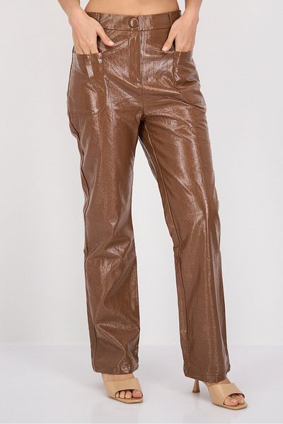 4th & Reckless Women Regular Fit Solid Straight Pants, Brown