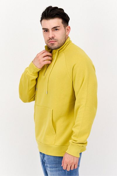Esprit Men High Neck Long Sleeves Solid Half Zip Sweatshirt, Mustard