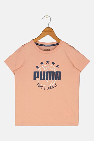 Puma تي شيرت مريح للخارج للفتيات الصغيرات، لون خوخي